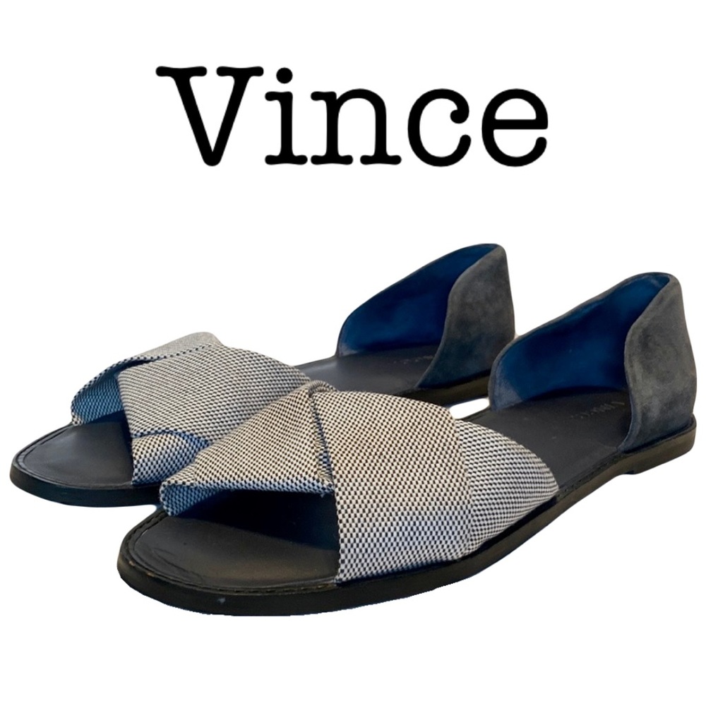 Vince Idara Navy D’Orsay Knot Flat Sandals Size 39